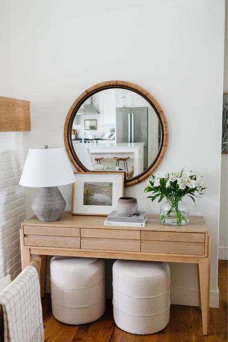 The Target Herriman Wooden Console Table works perfectly with the Catalina Round Ottomans!  The table lamp is also from Target  

#LTKhome #LTKFind #LTKstyletip