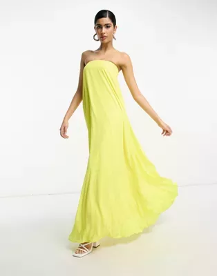 $98 Elan Women's Yellow Tassel Strapless Bandeau Neck Maxi Dress Size S