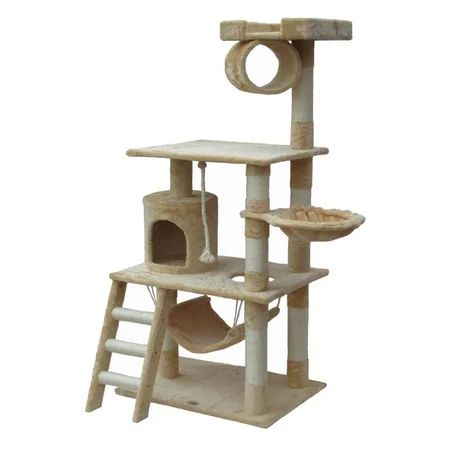 Go Pet Club 62-in Cat Tree & Condo Scratching Post Tower, Beige | Walmart (US)