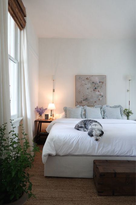 Bedroom decor, spring pillows, white duvet cover and sheets, natural jute rug

#LTKHome