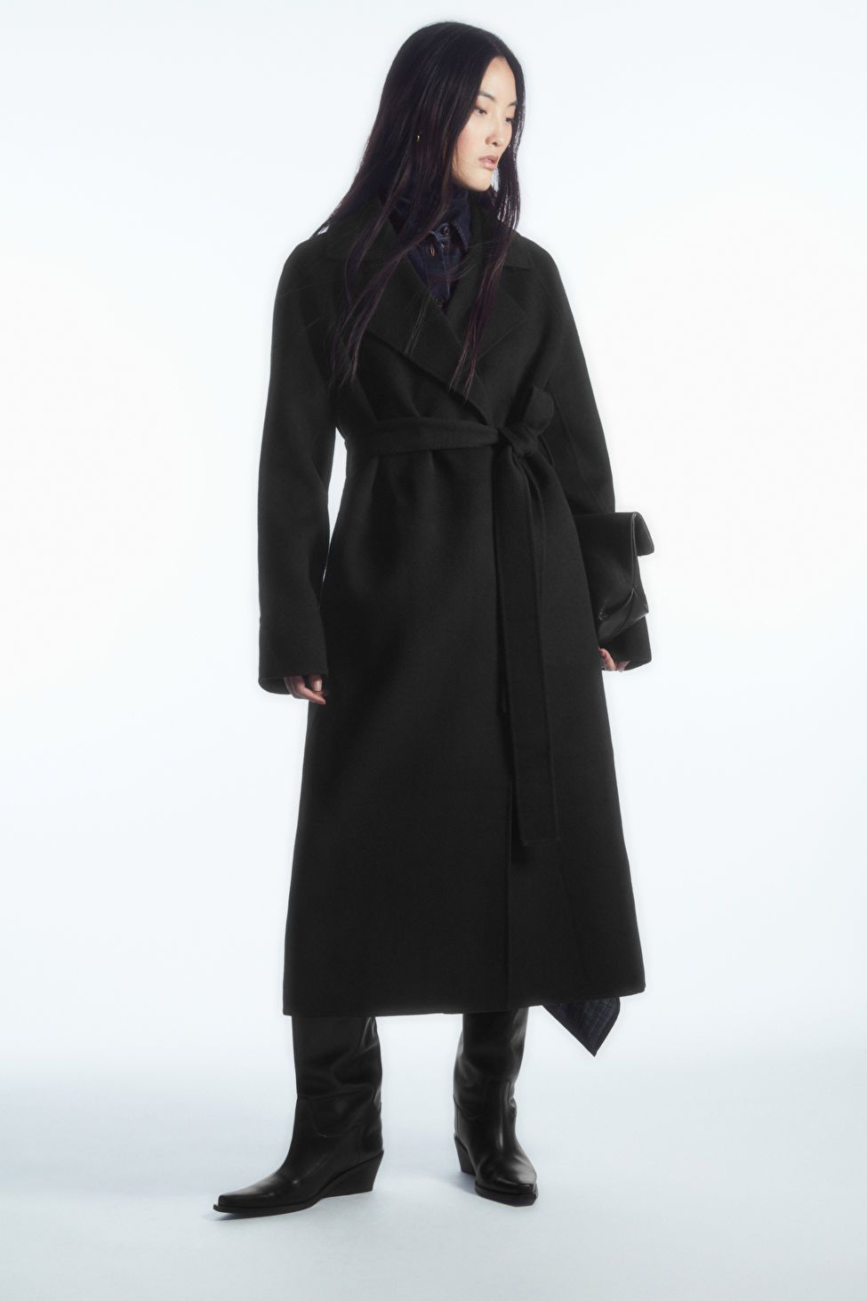 BELTED DOUBLE-FACED WOOL COAT - BLACK - Coats and Jackets - COS | COS (US)