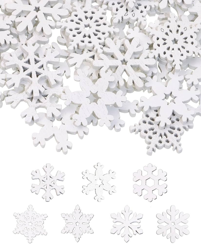 160PCS Snowflake Decorations Wood Slices Ornaments Christmas Cutouts Buttons Tags for Xmas Tree H... | Amazon (US)
