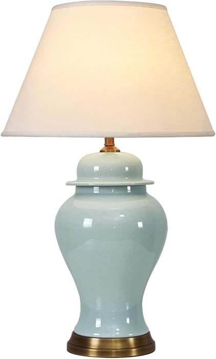 Blue Ceramic Table Lamp Nordic Bedside Lamp Gold Metal Bracket Base with White Fabric Lampshadeta... | Amazon (US)