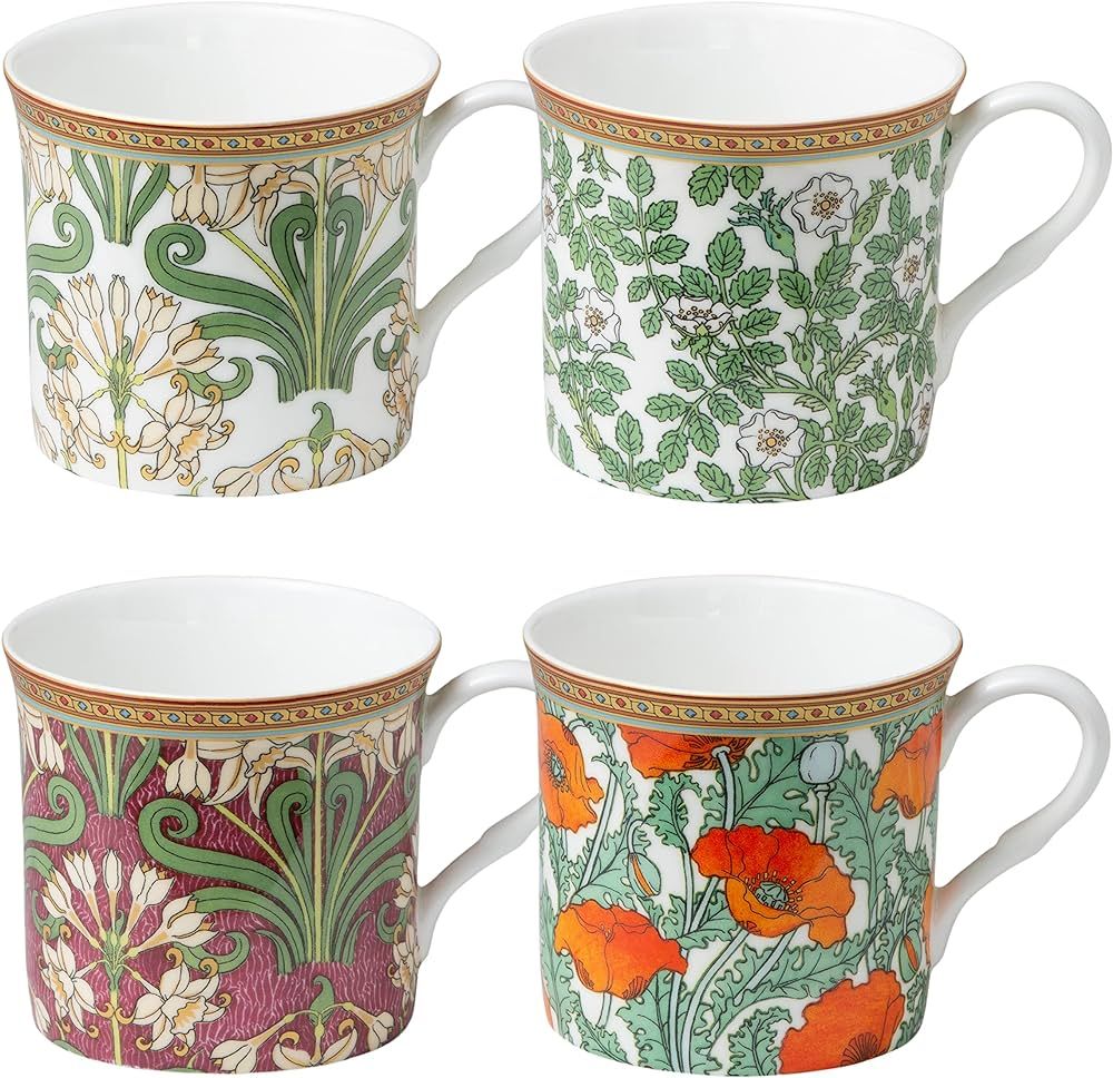 Bone China Morris Impressions Coffee Tea Mugs 10-Ounce (4 Assorted Patterns) (Set of 4), Multicol... | Amazon (US)