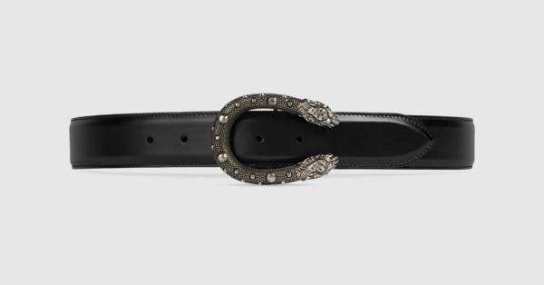 Leather belt with tiger head buckle | Gucci (US)