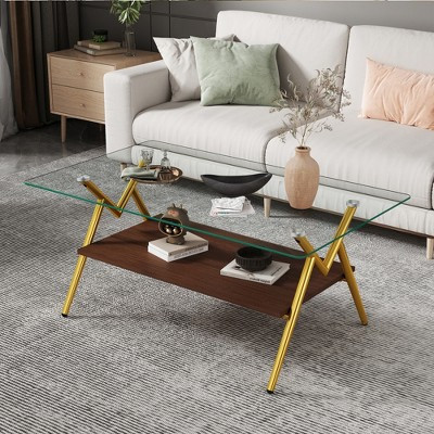 Tempered Glass Coffee Table Modern Cocktail Table Center Table Accent Table with Metal Legs-ModernLuxe | Target