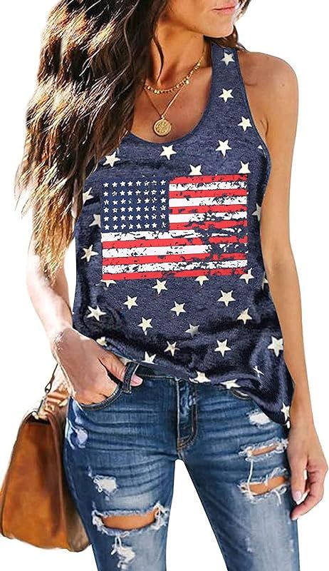American Flag Tank Top Women, July Tanks Tops for Womens USA Flag Patriotic Shirts V... | Amazon (US)