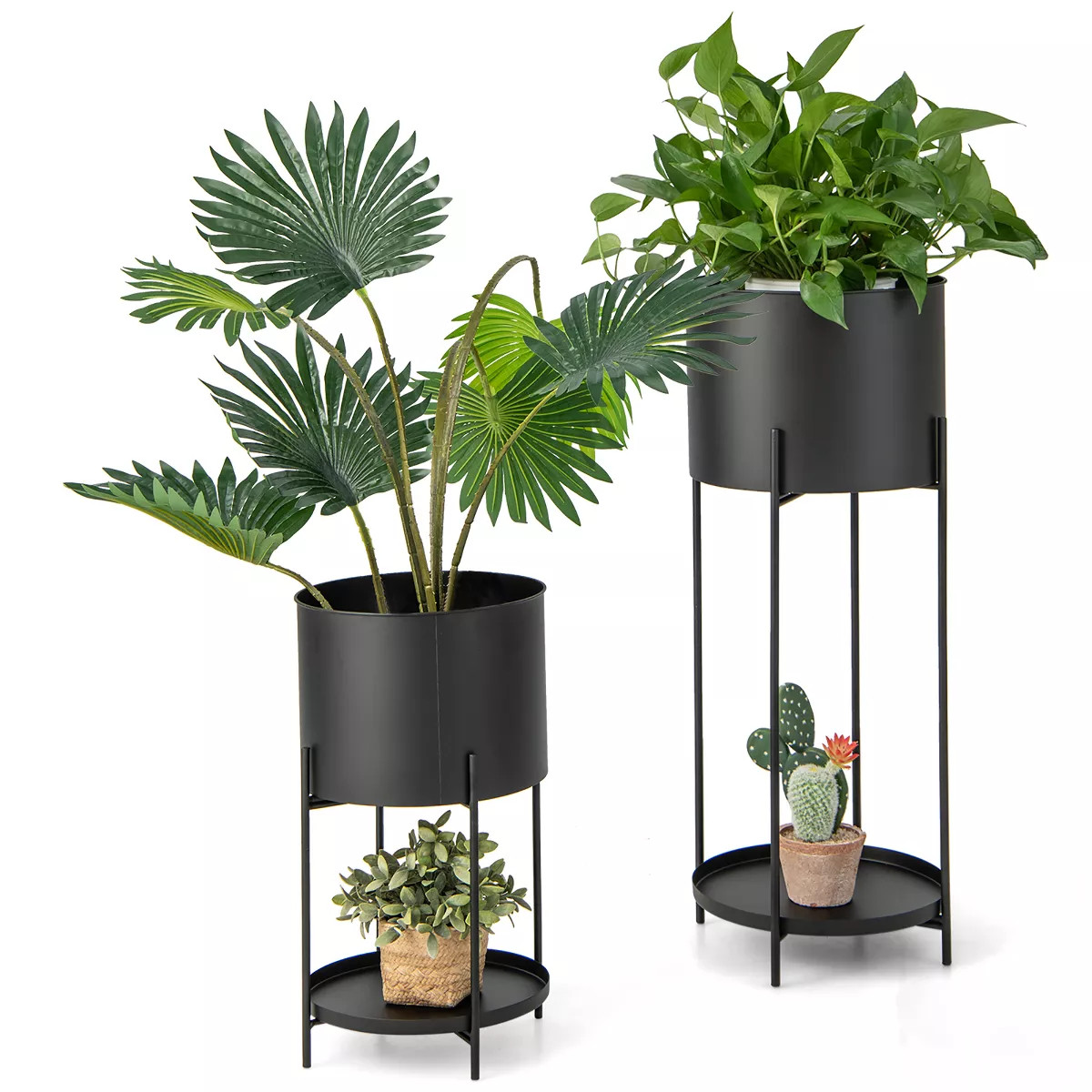 Costway 2 Metal Planter Pot Stand Modern Decorative Flowerpots Set with Drainage Holes | Target