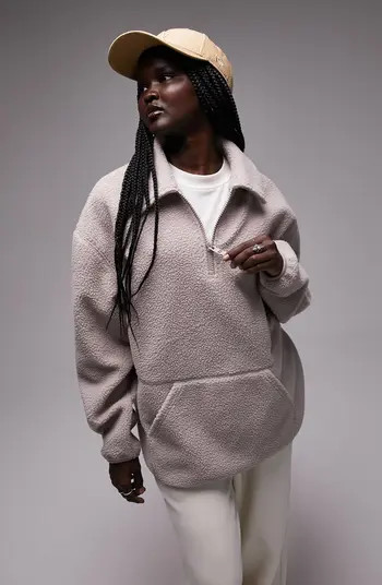 Oversize Half Zip Textured Fleece Pullover | Nordstrom