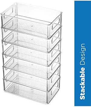 Set Of 6 Refrigerator Organizer Bins - Stackable Fridge Organizers with Cutout Handles for Freeze... | Amazon (US)