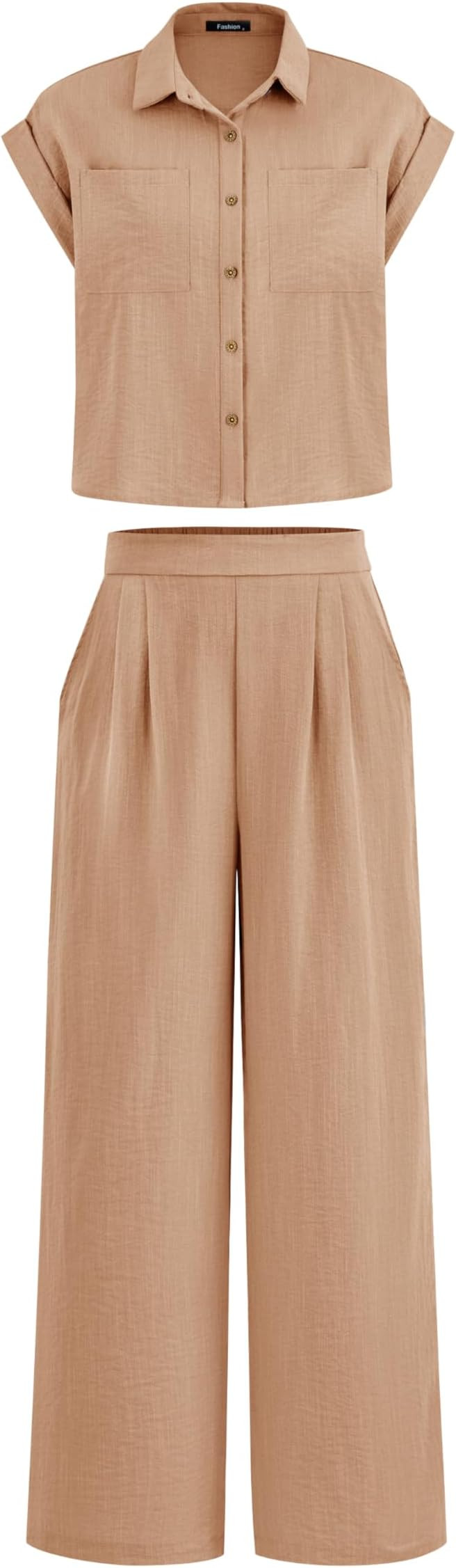 PRETTYGARDEN Womens 2 Piece sets Summer Cap Sleeve Tops Palazzo Pants Dressy Casual Vacation Trav... | Amazon (US)