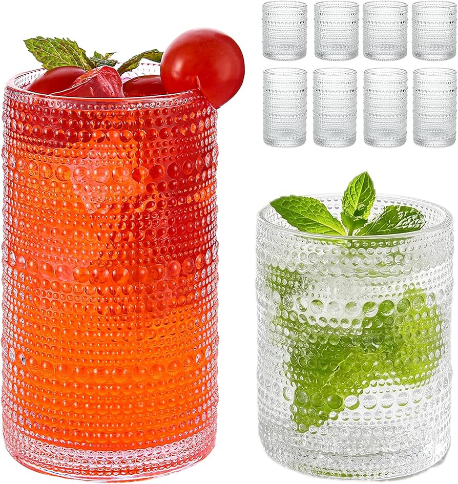 Vintage Hobnail Drinking Glasses Set of 8, Clear 16 oz Highball Glasses & 12 oz Cocktail Glasses ... | Amazon (US)