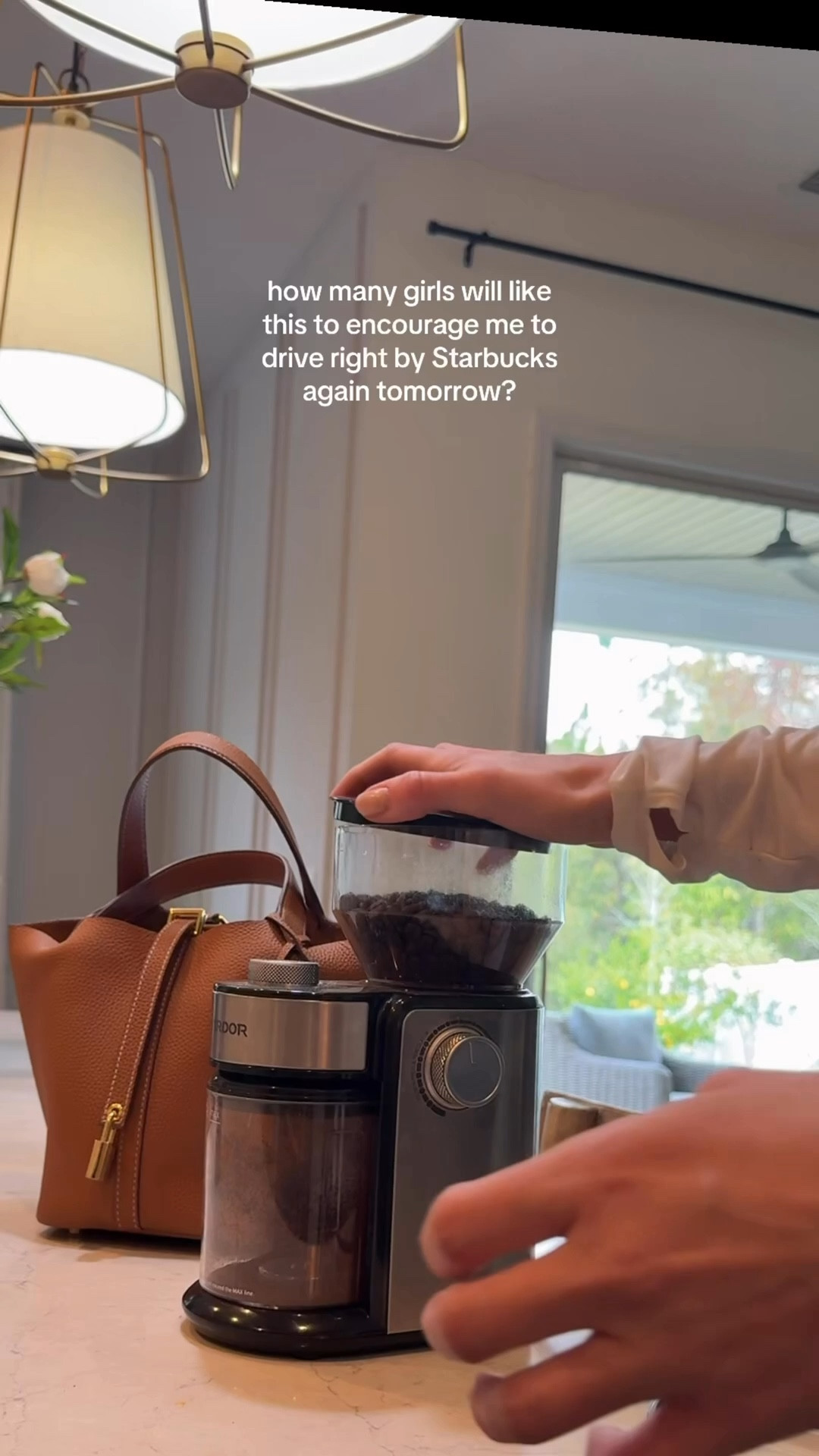 Coffee at home with my trust coffee grinder and old fashioned machine from Walmart that I love! So sleek too! 