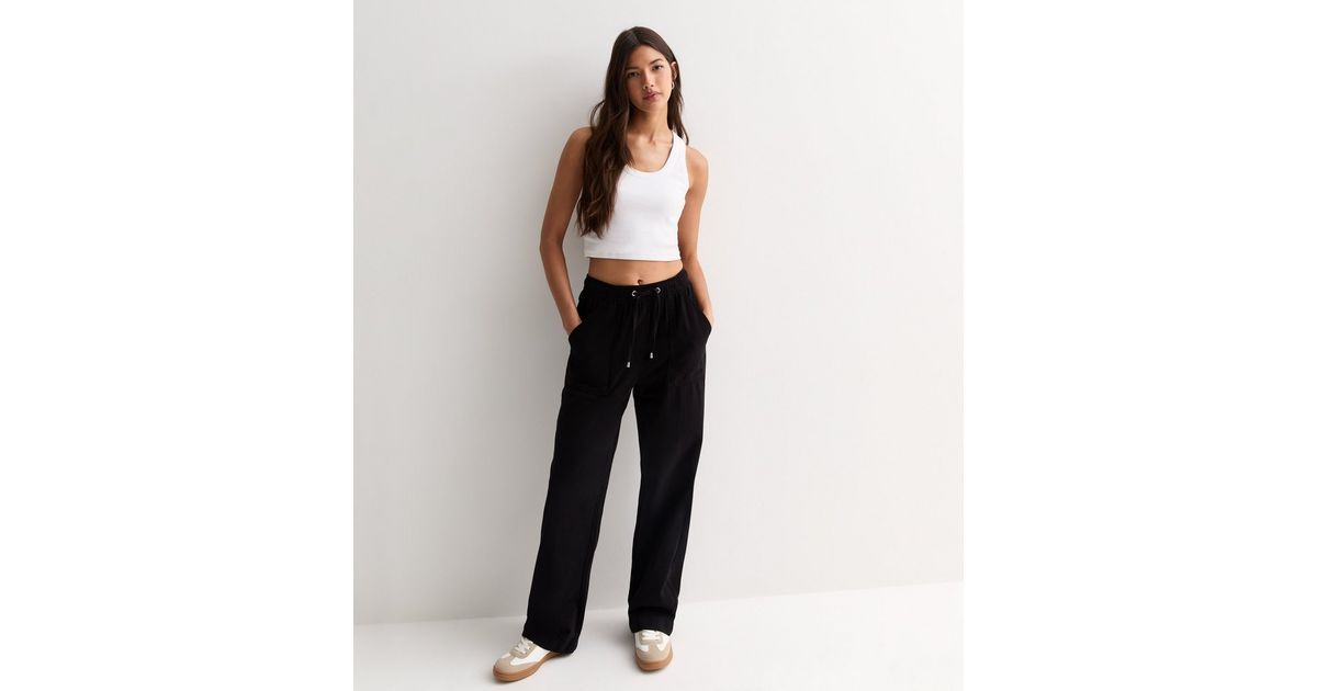 Black Cotton Twill Wide Leg Trousers
						
						Add to Saved Items
						Remove from Saved Item... | New Look (UK)