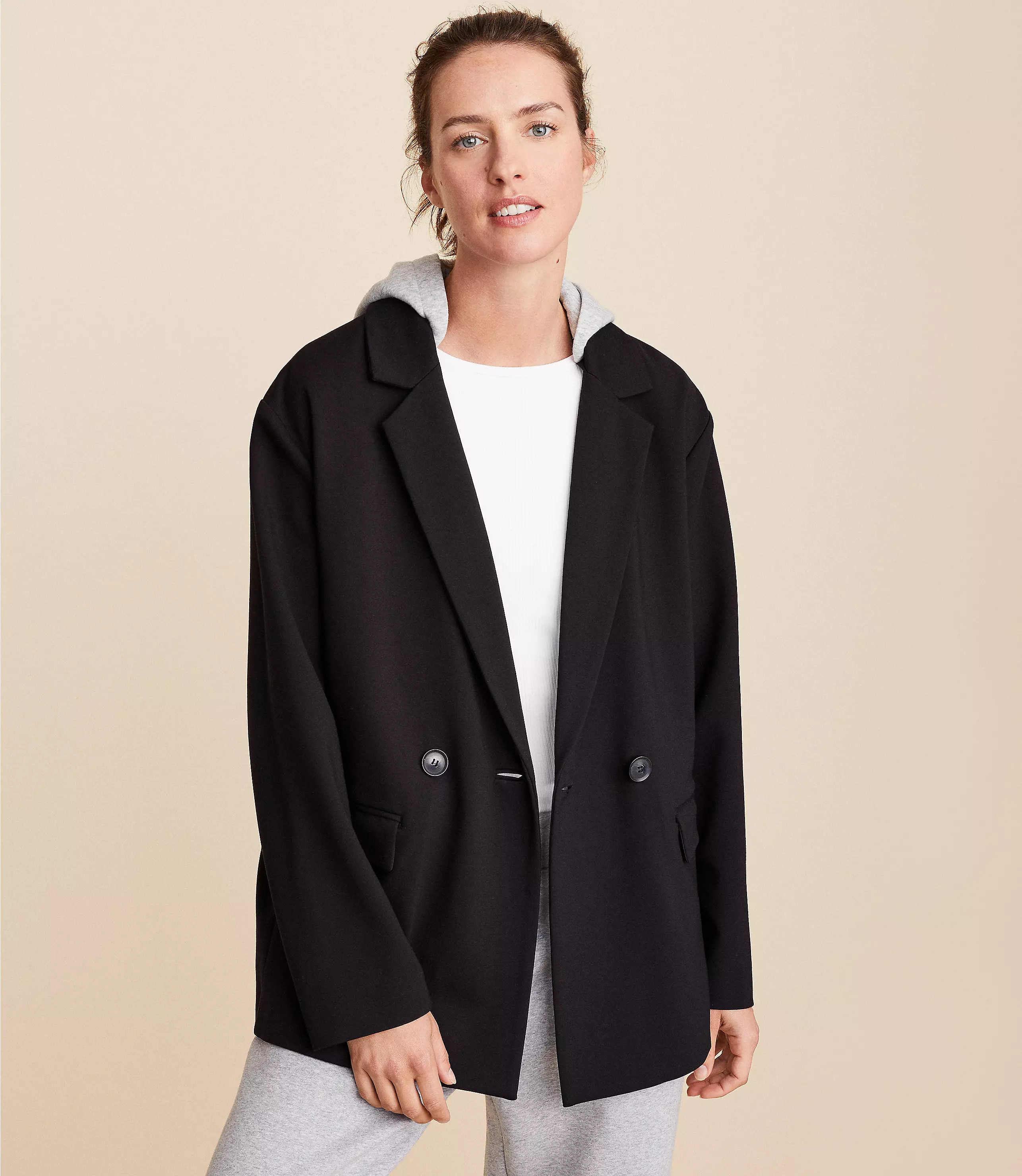 Lou & Grey Sporty Ponte Hooded Double Breasted Blazer | LOFT