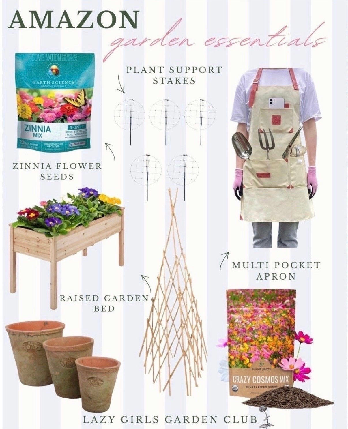 Shop some of my garden essentials from Amazon! 

Zinnia flower seed mix, wildflower seed mix, gardening apron, gardening bamboo trellis, raised garden bend, gardening pots, garden stakes

#LTKSeasonal #LTKHome #LTKSaleAlert