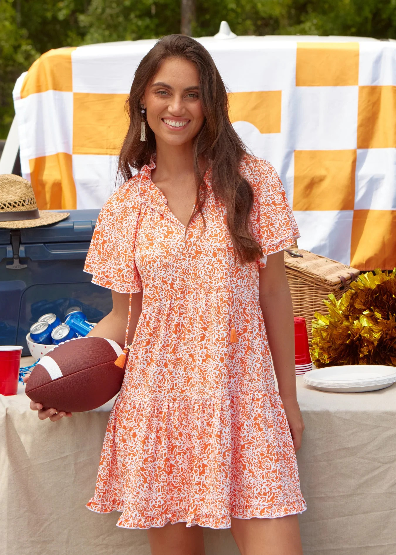 Orange Game Day Short Sleeve Tiered Dress | Cabana Life | Cabana Life