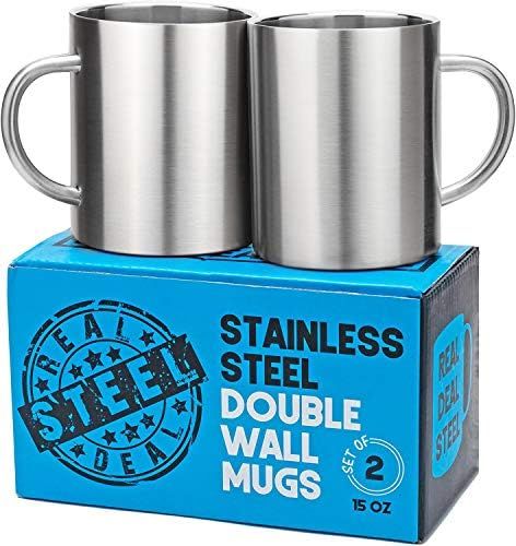 Stainless Steel Double Walled Mugs: 100% BPA Free,15 oz Metal Coffee & Tea Cup Mug - Insulated Cu... | Amazon (US)