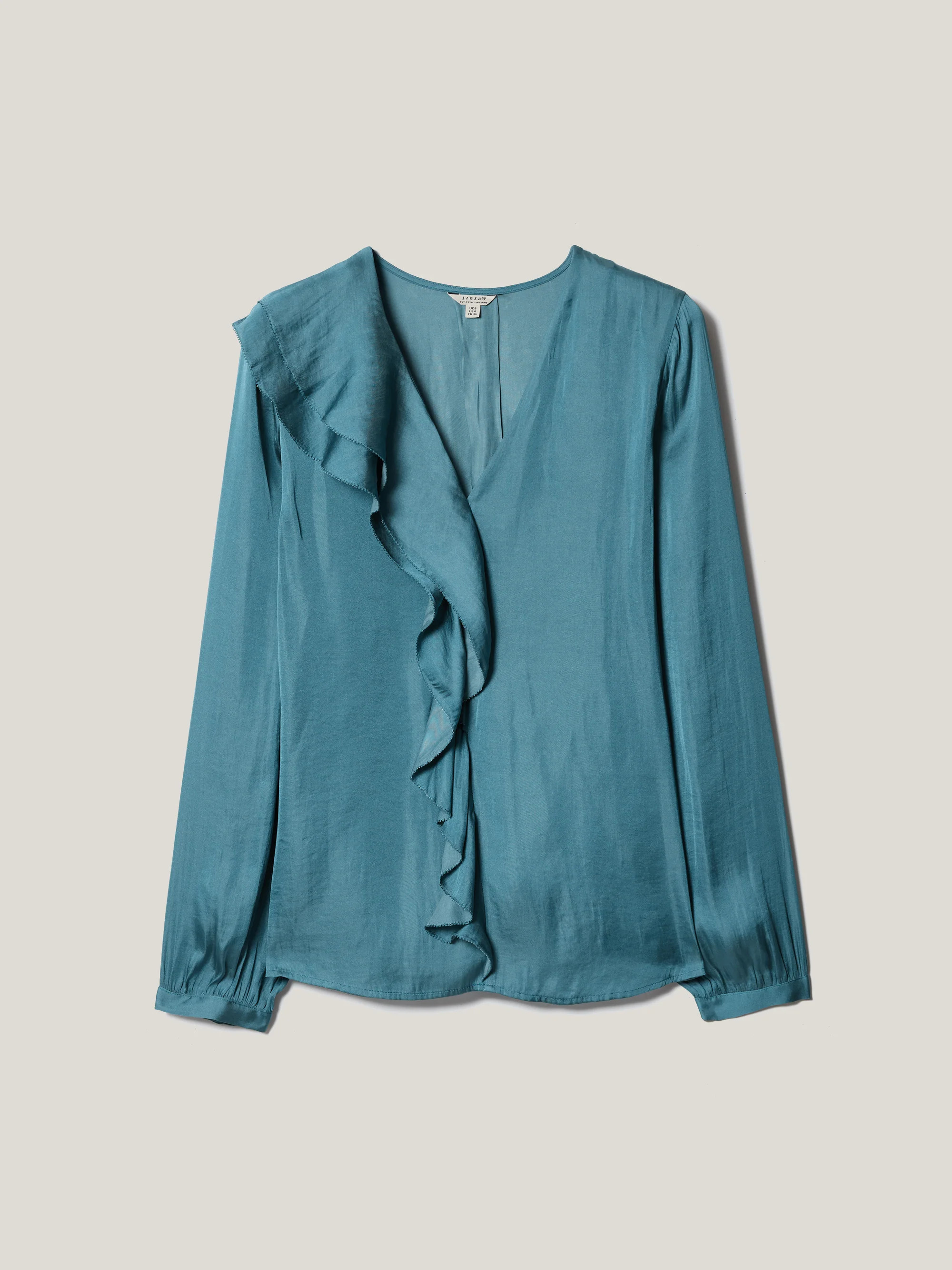 Recycled Satin Frill Blouse | Blue | Jigsaw (UK)
