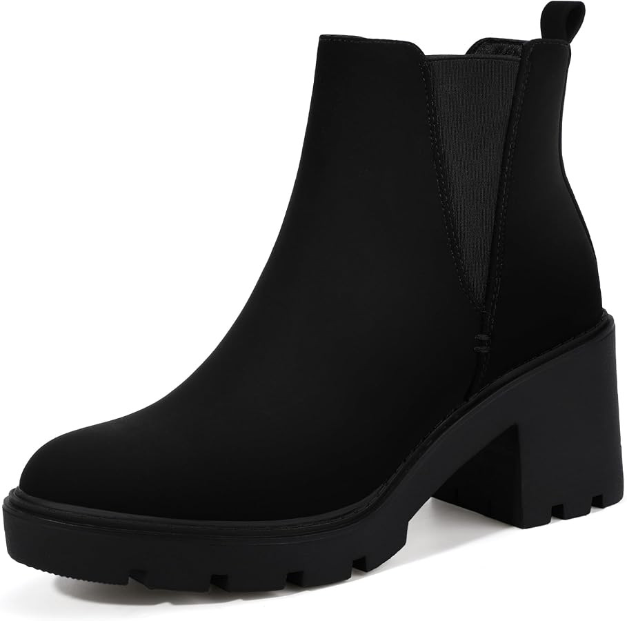 IDIFU IN3 Chelsea Ankle Boots Womens Boots Low Short Block Chunky Thick Heel Fall Boots Ladies Br... | Amazon (US)