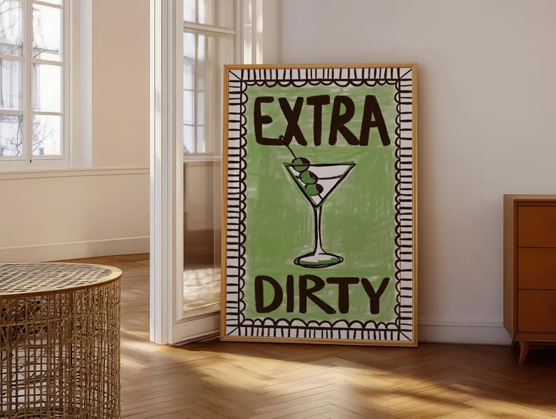 Extra Dirty – Digital Print, Hand-drawn Martini Art, Retro Bar Cart Decor, Instant Download - E... | Etsy (US)