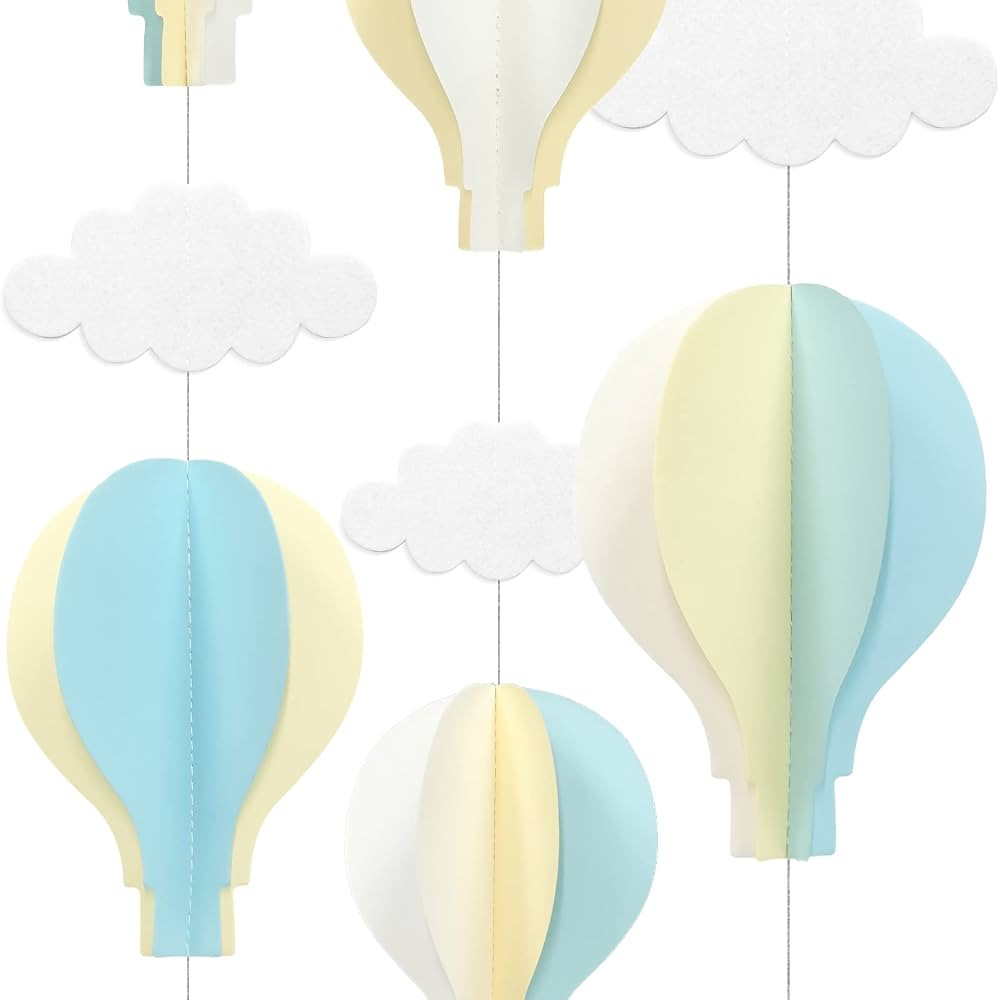 AZOWA Big Size Hot Air Balloon Decorations Light Blue Paper Hanging Garlands Pack of 2 | Amazon (US)