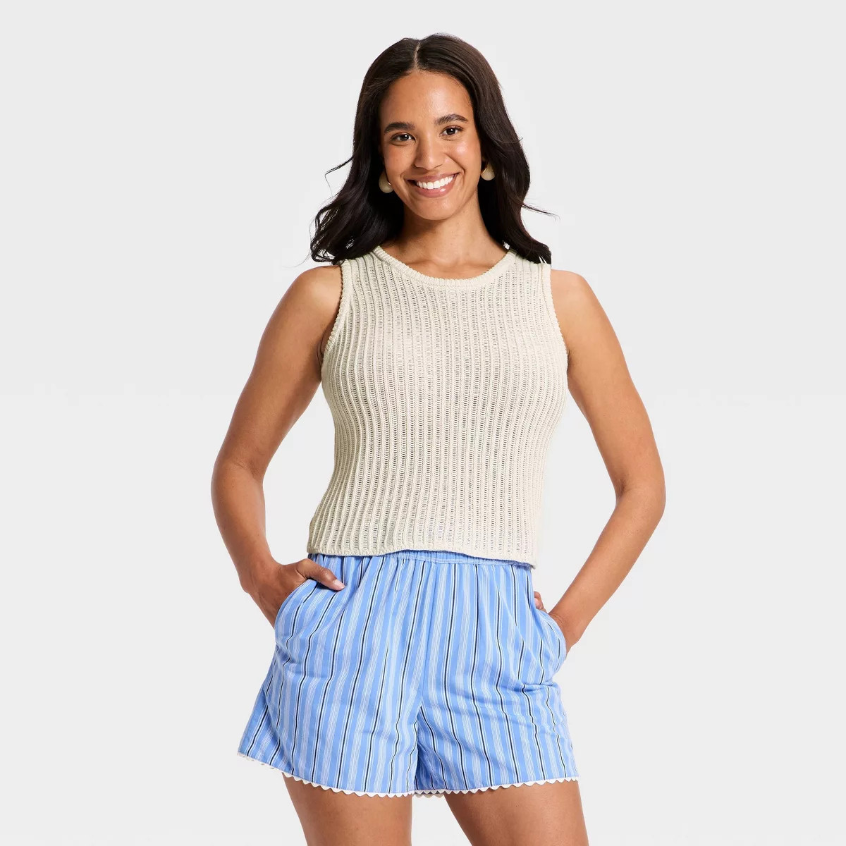 Women's Crewneck Drop Needle Pullover Sweater Tank - A New Day™ Cream L | Target