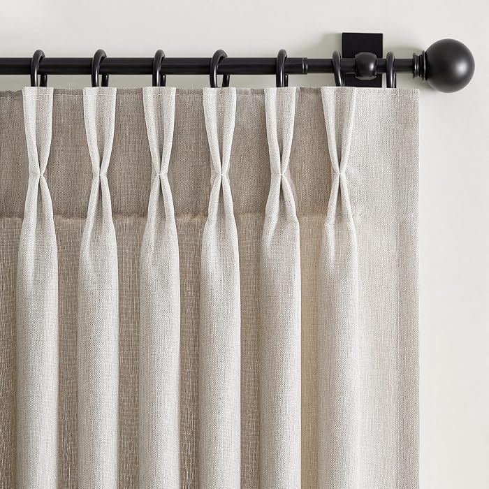 Custom Made Pinch Pleated Linen Curtains 105 Inches Long for Living Room 2 Panels Set Oatmeal Memory Pleated Drapes Back Tab Neutral Boho Ceiling Floor 105 Inch Window Curtains Beige | Amazon (CA)