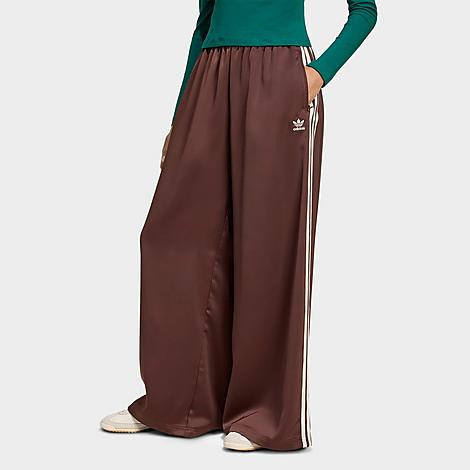 adidas Women's Originals adicolor Satin Wide Leg Track Pants in Auburn/Cream White Size: 10 | JD Sports (US)
