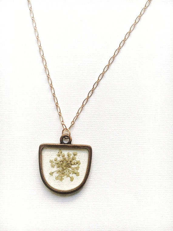 ROOTED: Queen Annes Lace or White Hydrangea and rose gold flower necklace | Etsy (US)