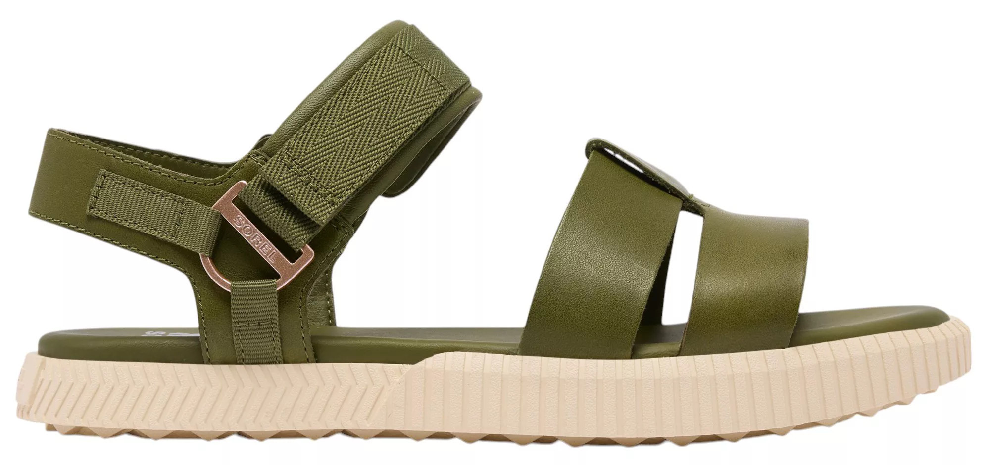 Sorel Women's ONA Ave Ankle Strap Flat Sandal, Size 7, Utility Green/Bleached Ceramic | DICK'S Sporting Goods