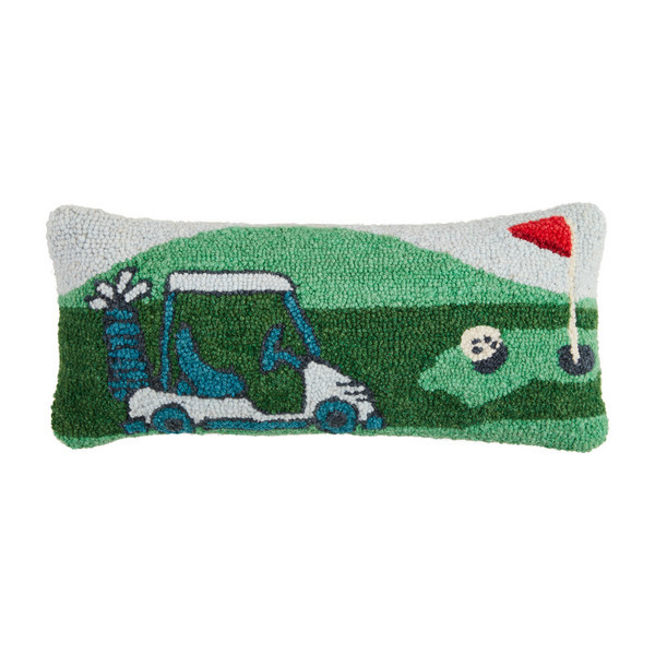 Mud Pie Golf Hooked Wool Pillow in Green | 100% Polyester | Mud Pie
