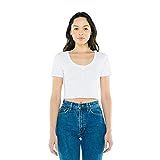 American Apparel Women's Cotton 2x2 Button Front Short Sleeve Crop Top, White, Small | Amazon (US)