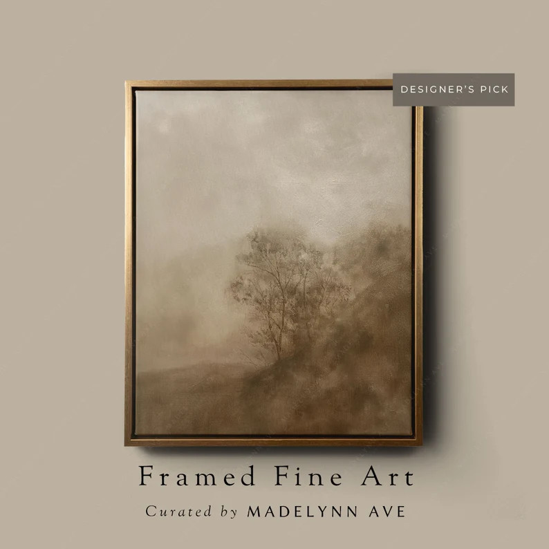 Framed Sepia Art Print, Wall Art for Living Room, Modern Landscape Oil Painting, Neutral Warm-ton... | Etsy (US)