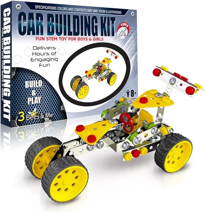 3 Bees & Me STEM Car Building Erector Toy Kit | Educational Metal Project for Boys and Girls Aged... | Amazon (US)