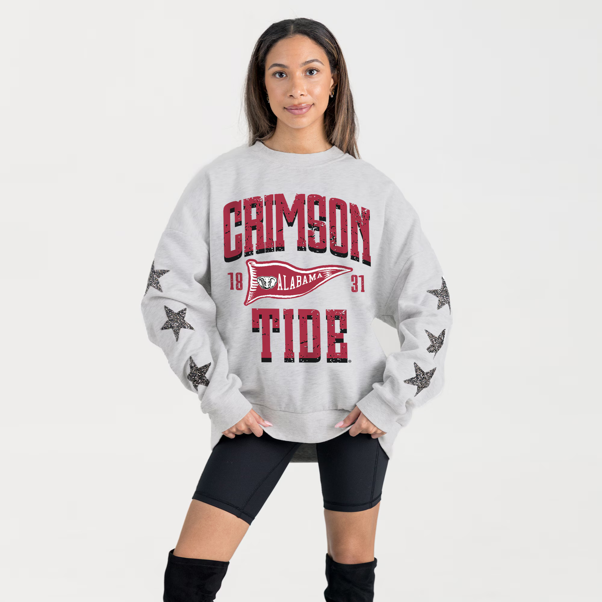 Alabama Crimson Tide Gameday Couture Women's Oversized Pennant Pride Rhinestone Star Sleeve Sweat... | Fanatics