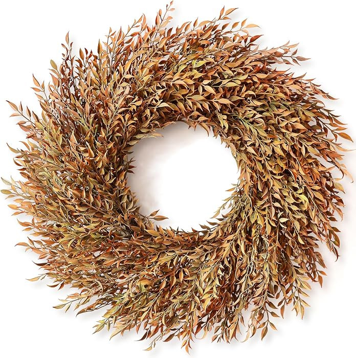 26" Artificial Fall Nandina Wreath for Front Door Decoration (Orange-Green) | Amazon (US)