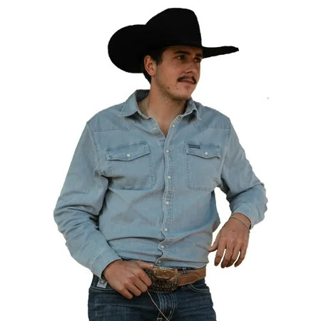 Burlebo Men s Denim Pearl Snap Light Washed Long Sleeve Shirt | Walmart (US)