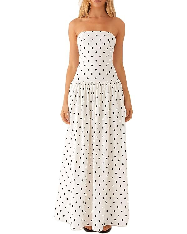 UAURORAO Women Floral Strapless Maxi Dress Flowy Y2k Flower Backless Tube Long Dress Drop Waist R... | Amazon (US)