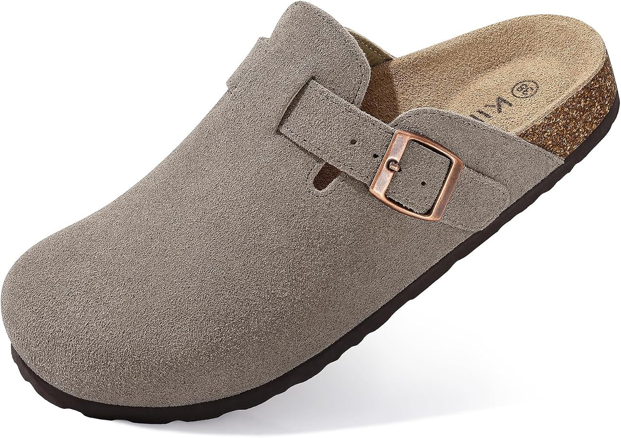 KIDMI Genuine Suede Clogs for Women Cork Footbed Sandals Leather Mules Potato Shoes with Arch Sup... | Amazon (US)