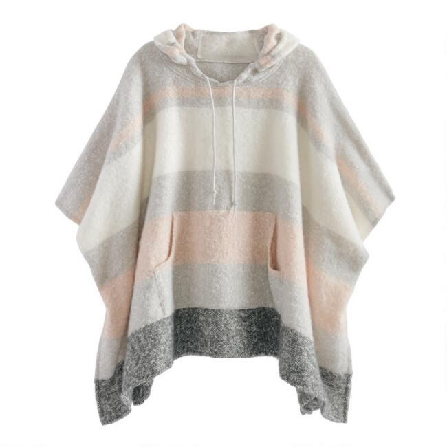 Blush, Gray And Black Stripe Sara Poncho With Pocket | World Market