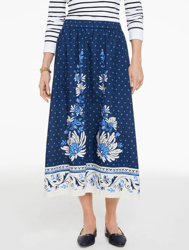 Modern Poplin Fit & Flare Skirt - Foulard Floral | Talbots