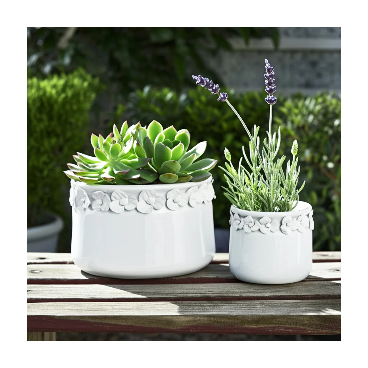 Planter Ceramic Round With Sculpted Floral Rim Detailing And Drainage Hole For Decorative Display... | Wayfair North America