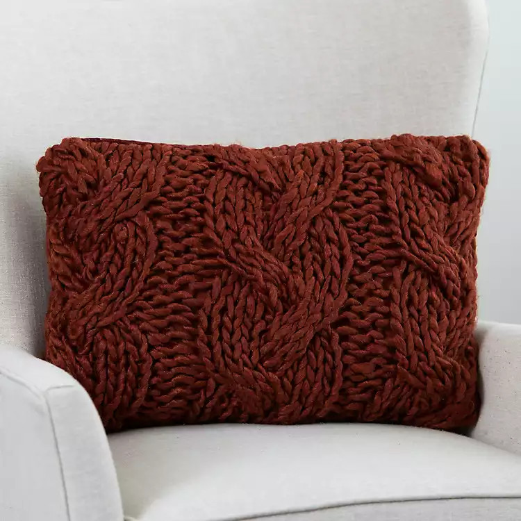 New! Rust Fall Cable Knit Throw Pillow | Kirkland's Home