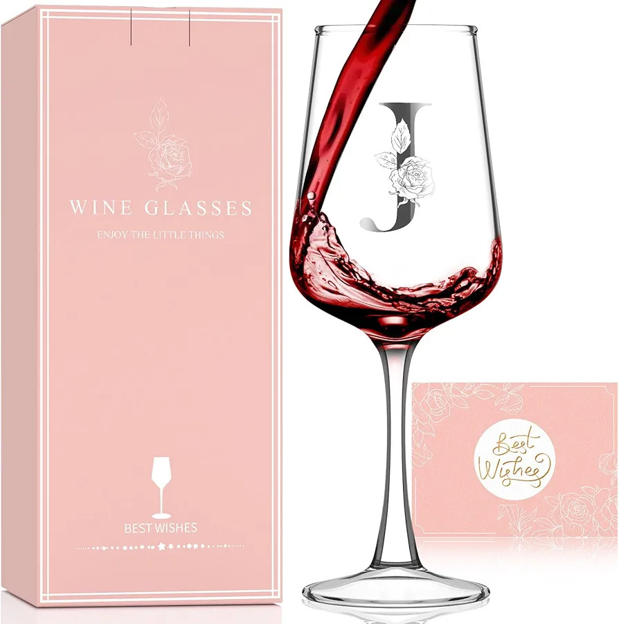 Valentines Day Gifts for Her Women - Personalized Initial Wine Glasses Custom Gift, Galentines Gi... | Amazon (US)