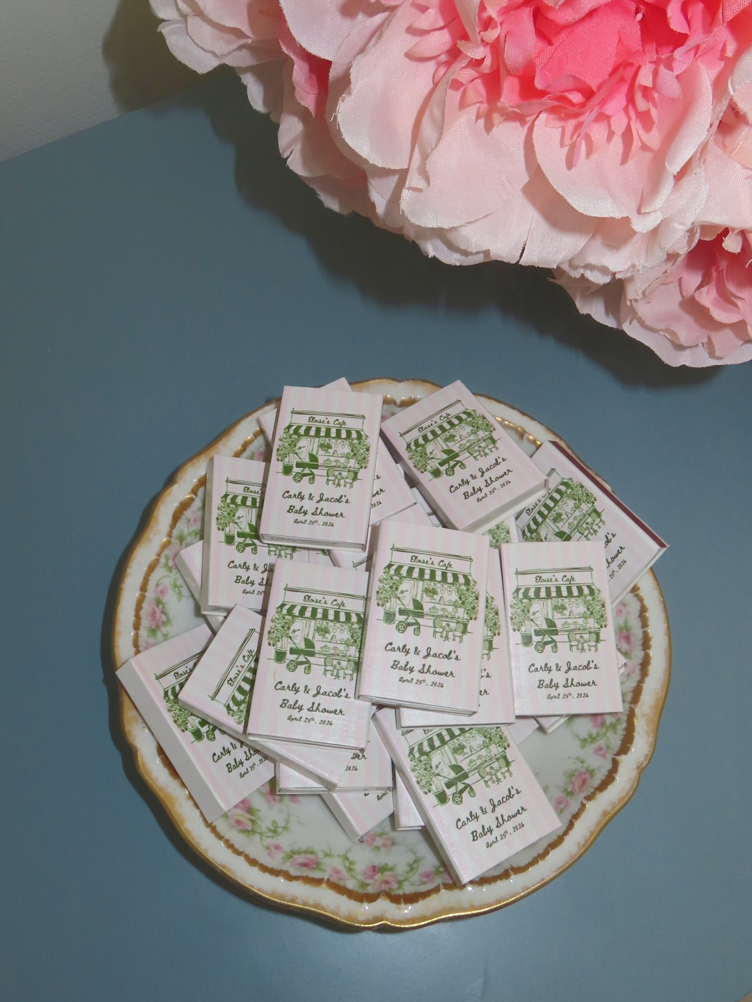 Custom matchboxes for our Baby Shower party favors 🩷