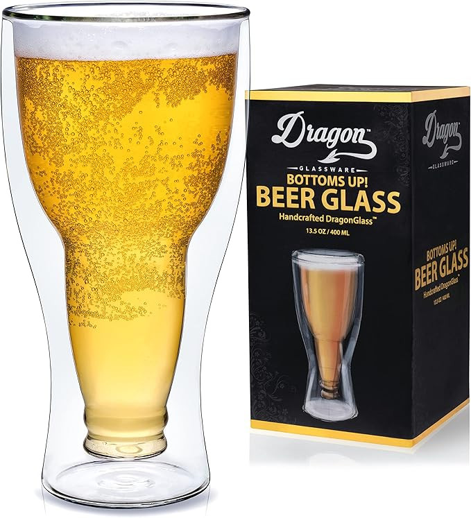 Amazon.com | Dragon Glassware Beer Glass, Clear Double Wall Insulated Pub Mug, Upside Down Design... | Amazon (US)