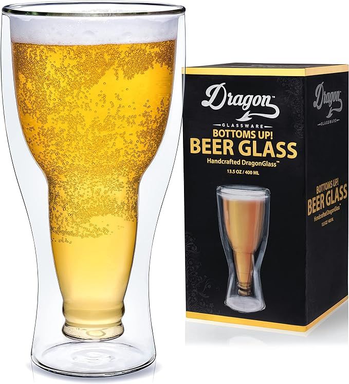 Amazon.com | Dragon Glassware Beer Glass, Clear Double Wall Insulated Pub Mug, Upside Down Design... | Amazon (US)