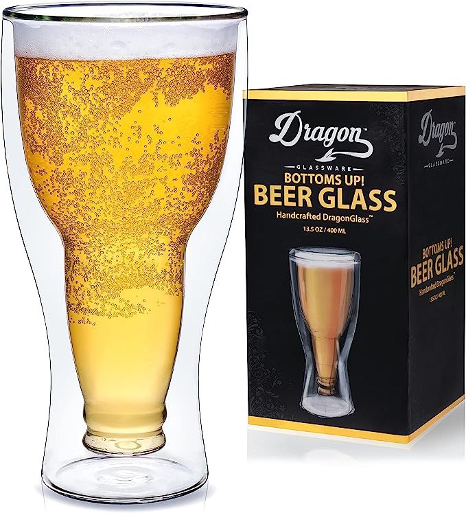 Dragon Glassware Beer Glass, Clear Double Wall Insulated Pub Mug, Upside Down Design, Holds One F... | Amazon (US)
