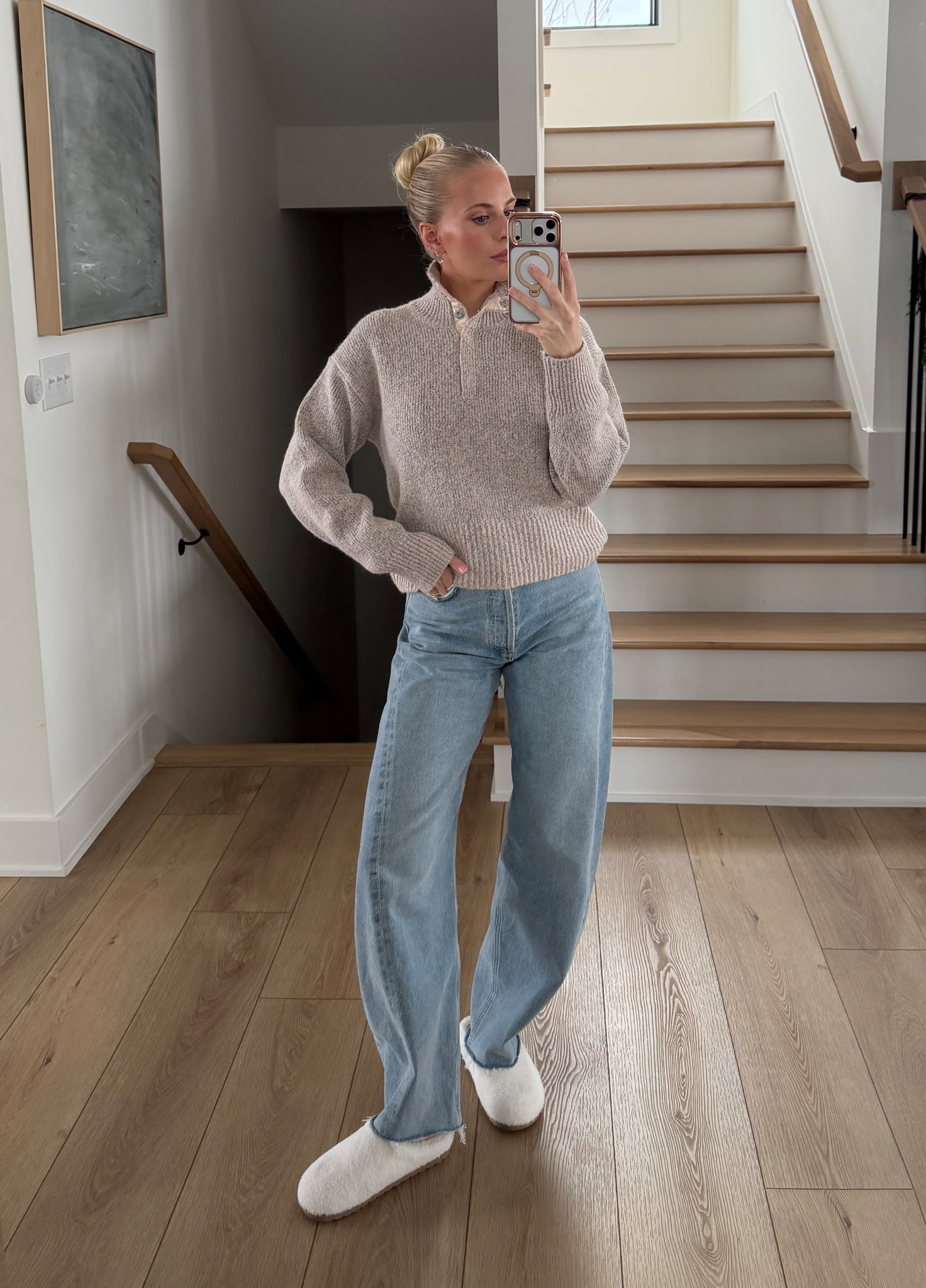 Wearing a small in sweater, 26 in jeans, slippers are true to size.

Lip combo: liner - wherever walnut, lip - jk magic, gloss - champ stamp fantasy

#kathleenpost

Comfy winter outfit, winter fashion, winter outfit, running errands

#LTKSeasonal #LTKootd #LTKHoliday